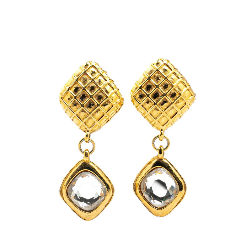 Chanel Gold Plated Matelassé Rhombus Motif Bijou Earrings Jewelry