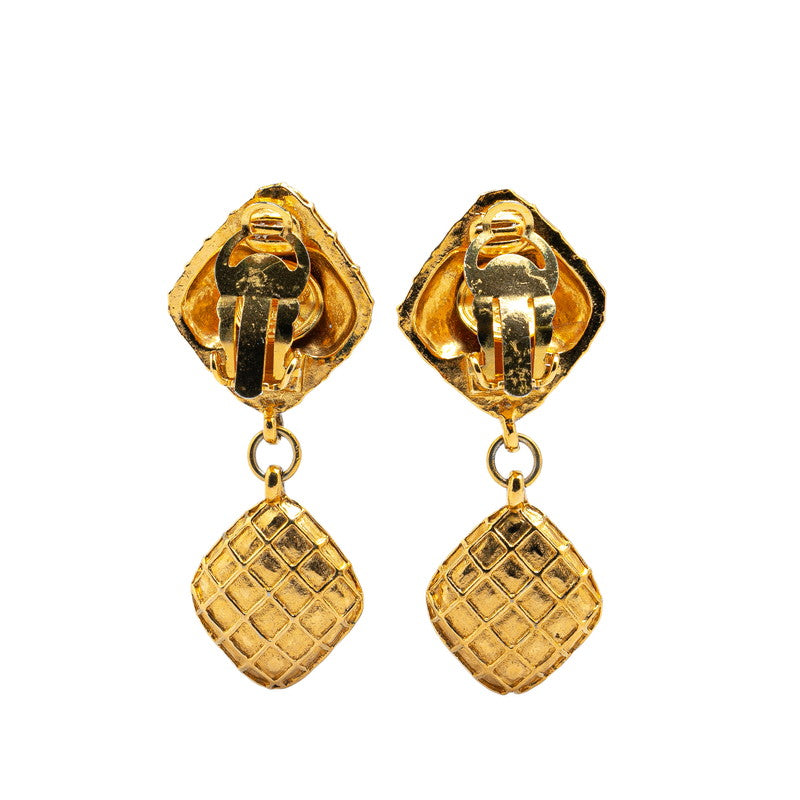 Chanel Gold Plated Matelassé Rhombus Motif Bijou Earrings Jewelry
