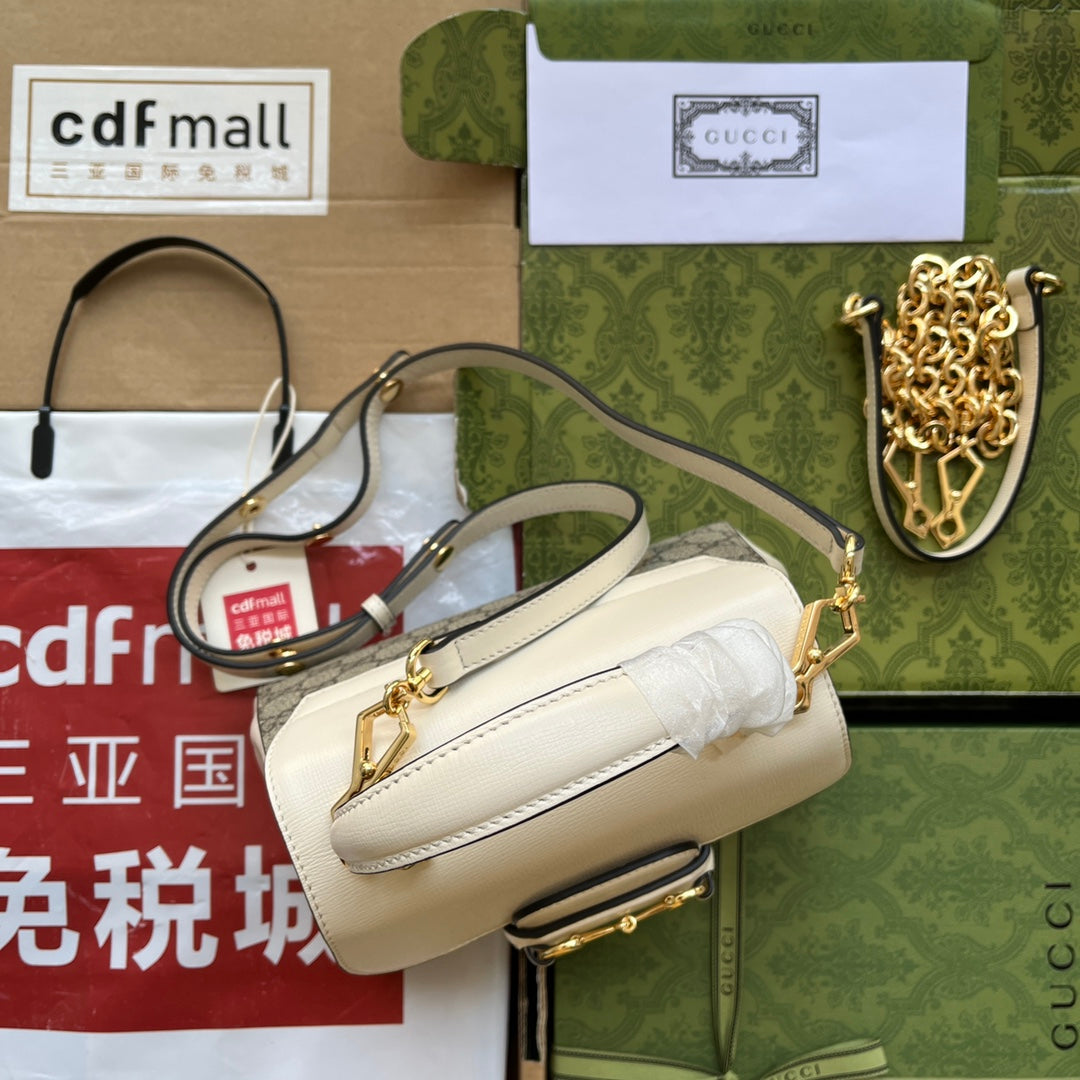 gg Ophidia gg Horsebit , White Beige Mini Bag