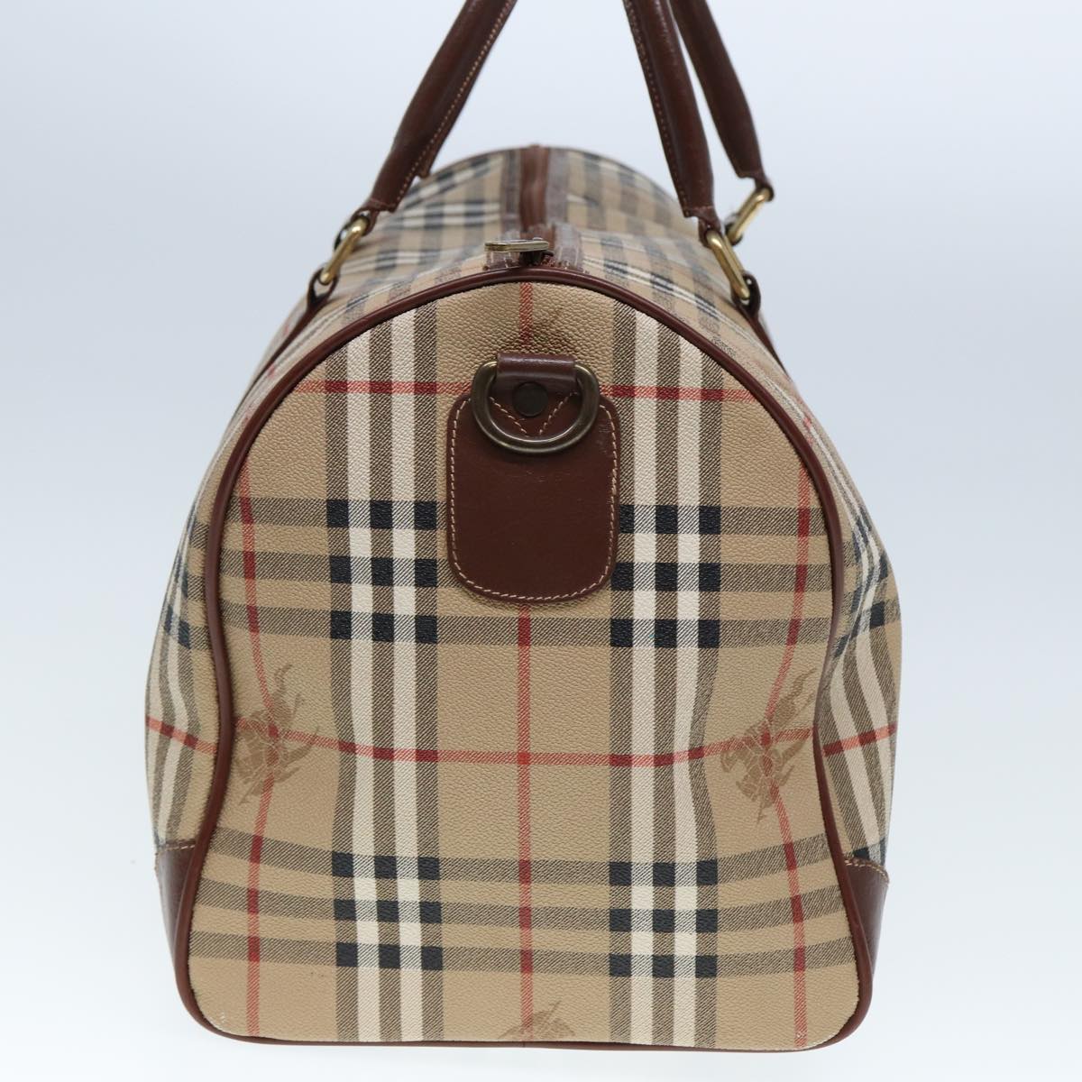Burberry Luxury ss Nova Check Boston Bag Pvc Auth Leather Beige Travel Bag