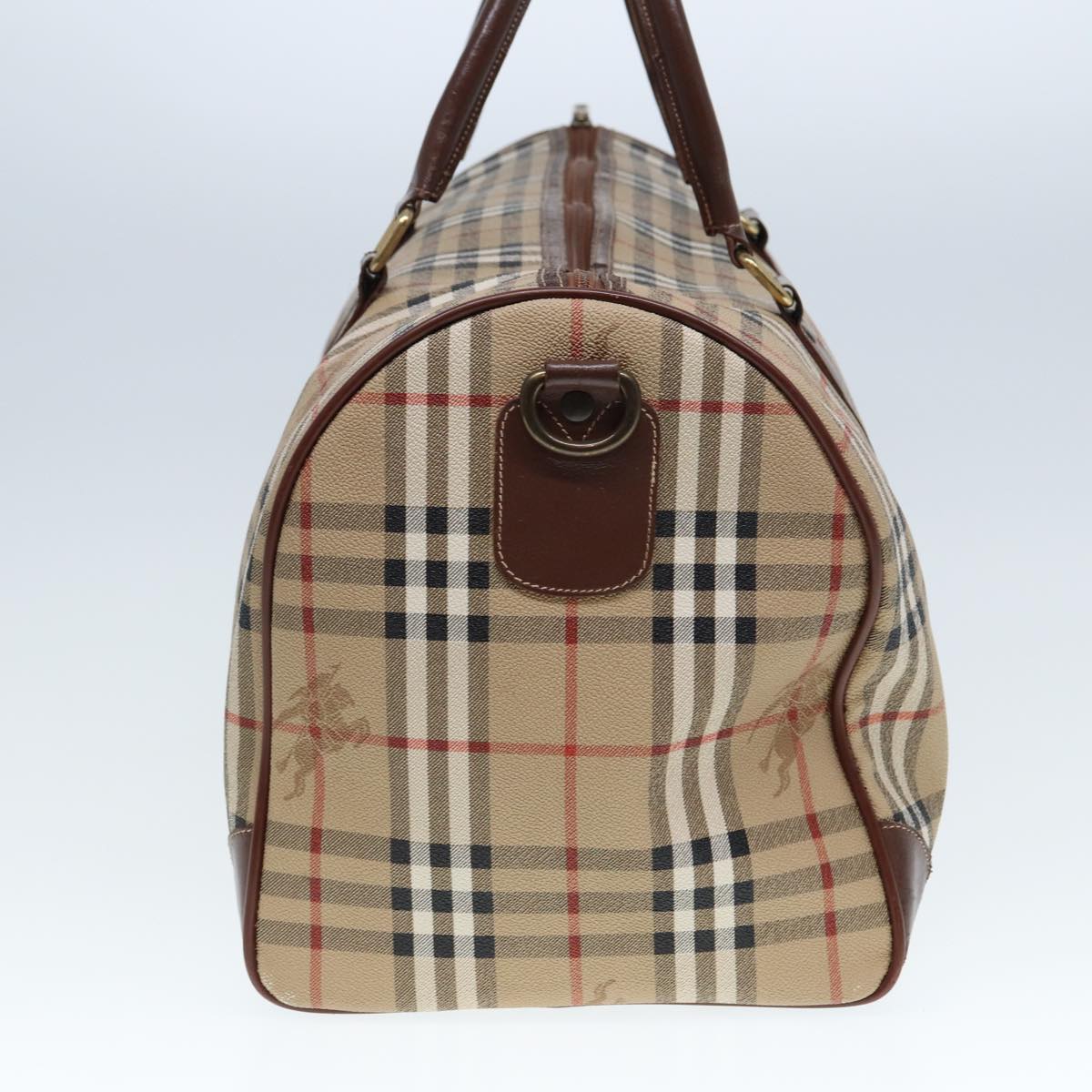 Burberry Luxury ss Nova Check Boston Bag Pvc Auth Leather Beige Travel Bag