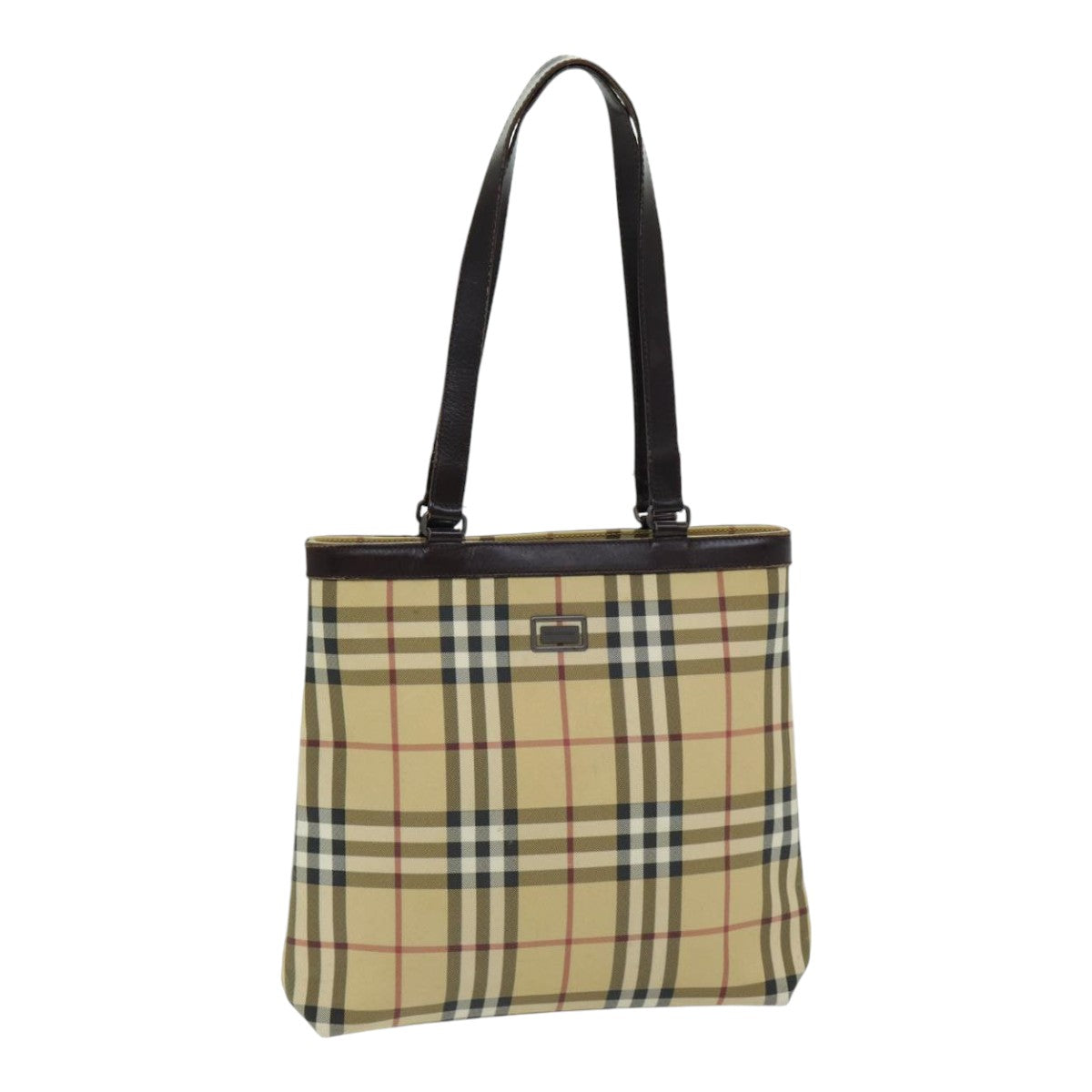 Burberry Luxury Nova Check Tote Bag Pvc Auth Th5205 Leather Beige