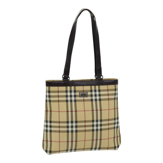 Burberry Luxury Nova Check Tote Bag Pvc Auth Th5205 Leather Beige