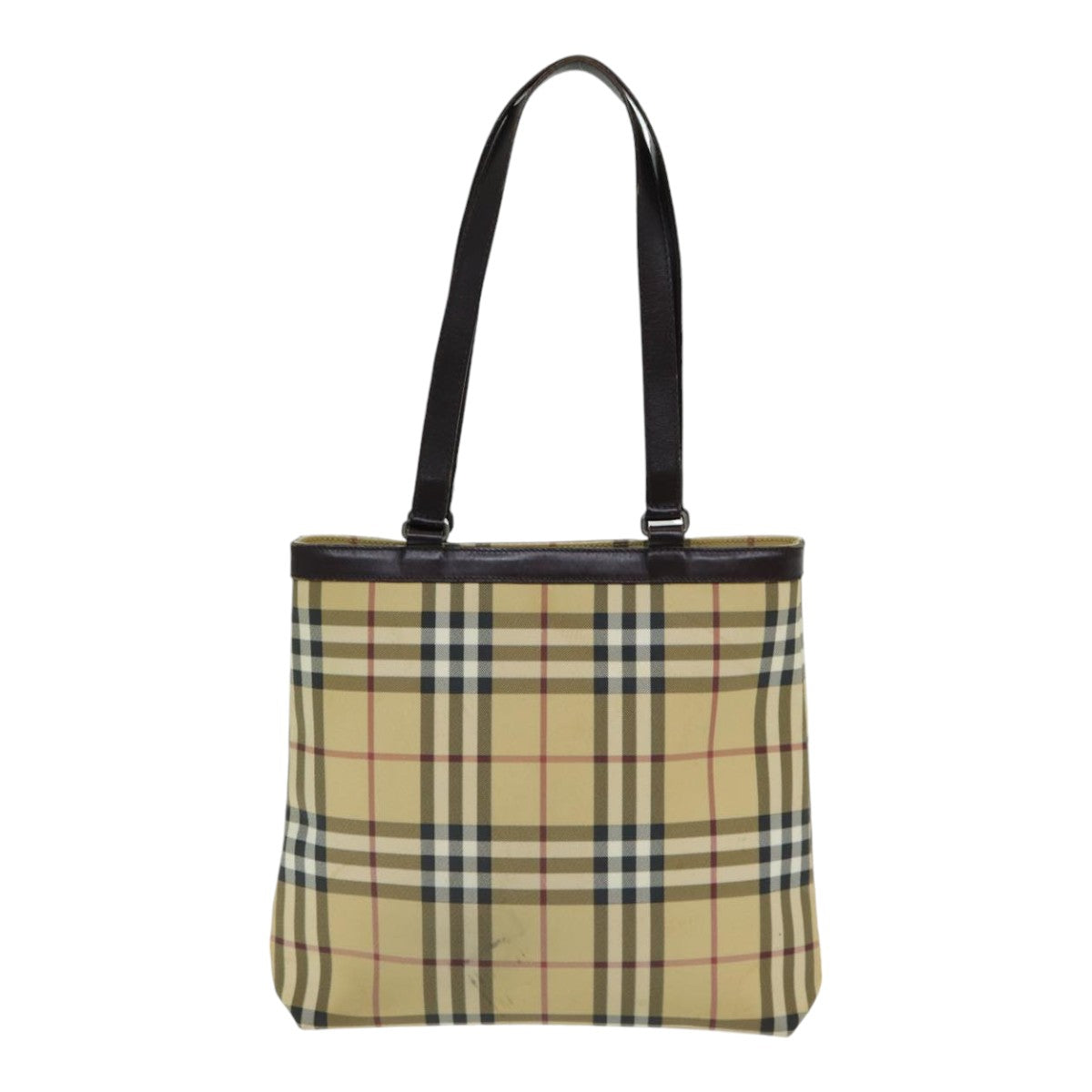 Burberry Luxury Nova Check Tote Bag Pvc Auth Th5205 Leather Beige