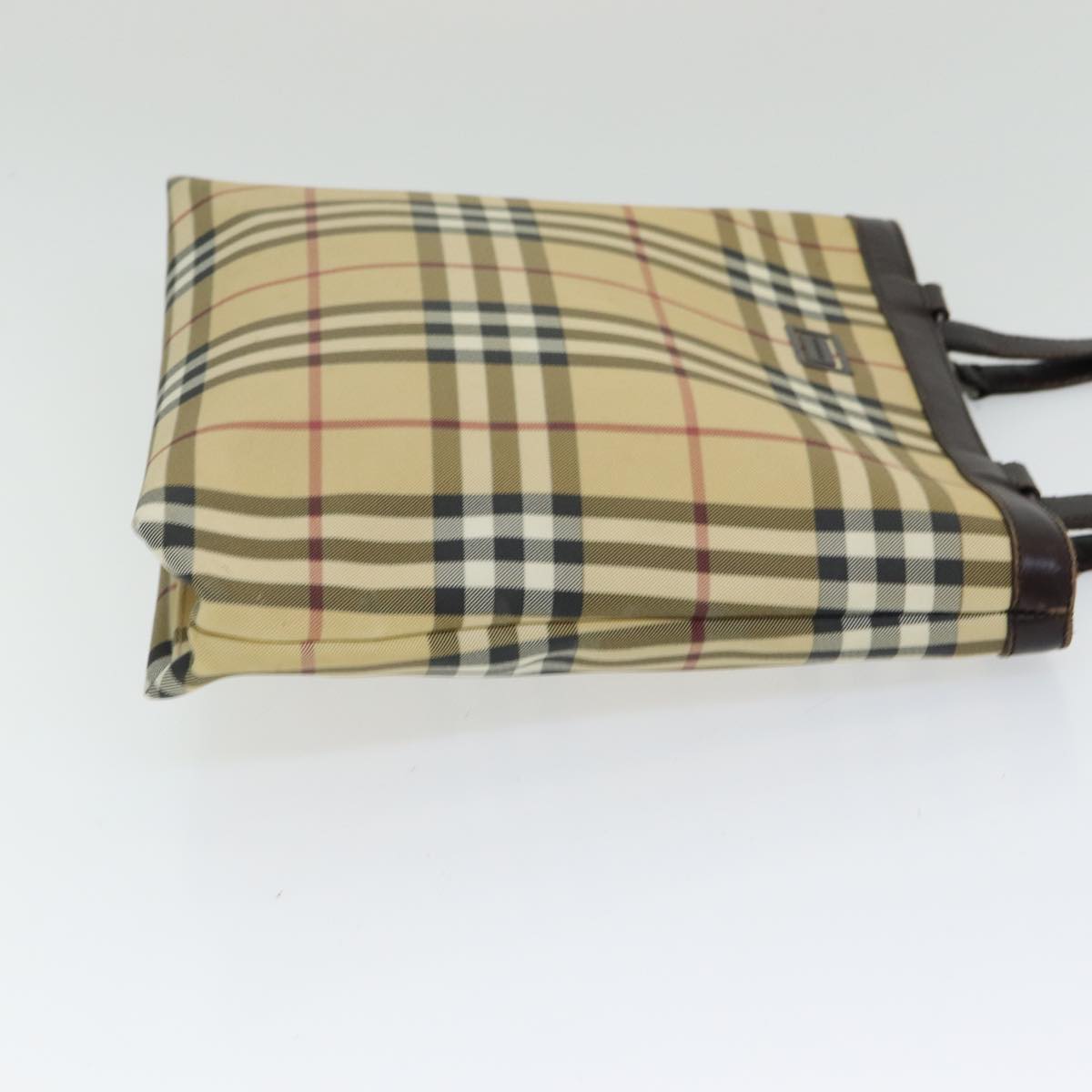 Burberry Luxury Nova Check Tote Bag Pvc Auth Th5205 Leather Beige