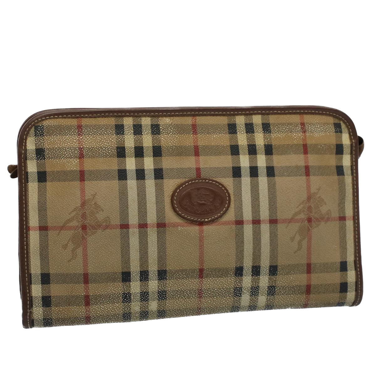 Burberry Luxury ss Nova Check Clutch Bag Pvc Auth Leather Beige Beige Auth Ti1243