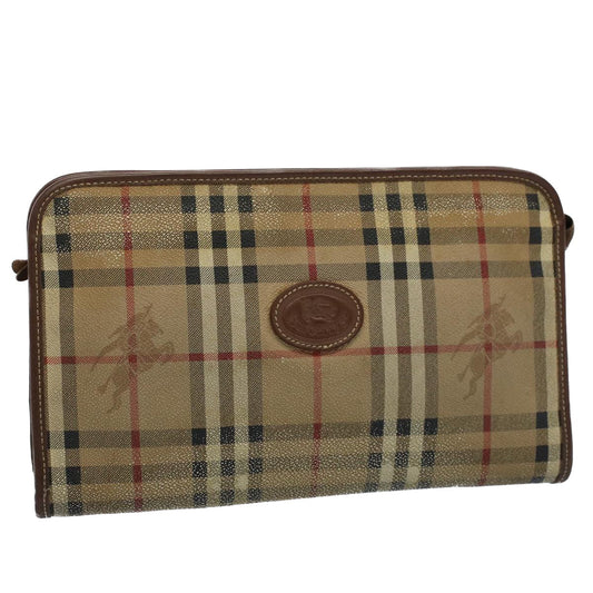 Burberry Luxury ss Nova Check Clutch Bag Pvc Auth Leather Beige Beige Auth Ti1243