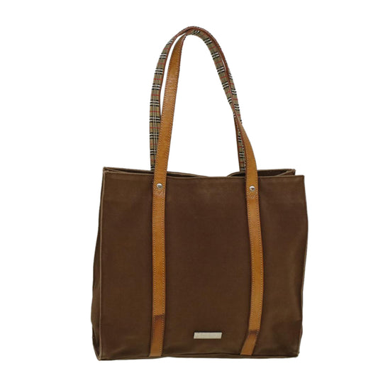 Burberry Luxury ss Label Tote Bag Auth Ti1321 Leather Canvas Brown