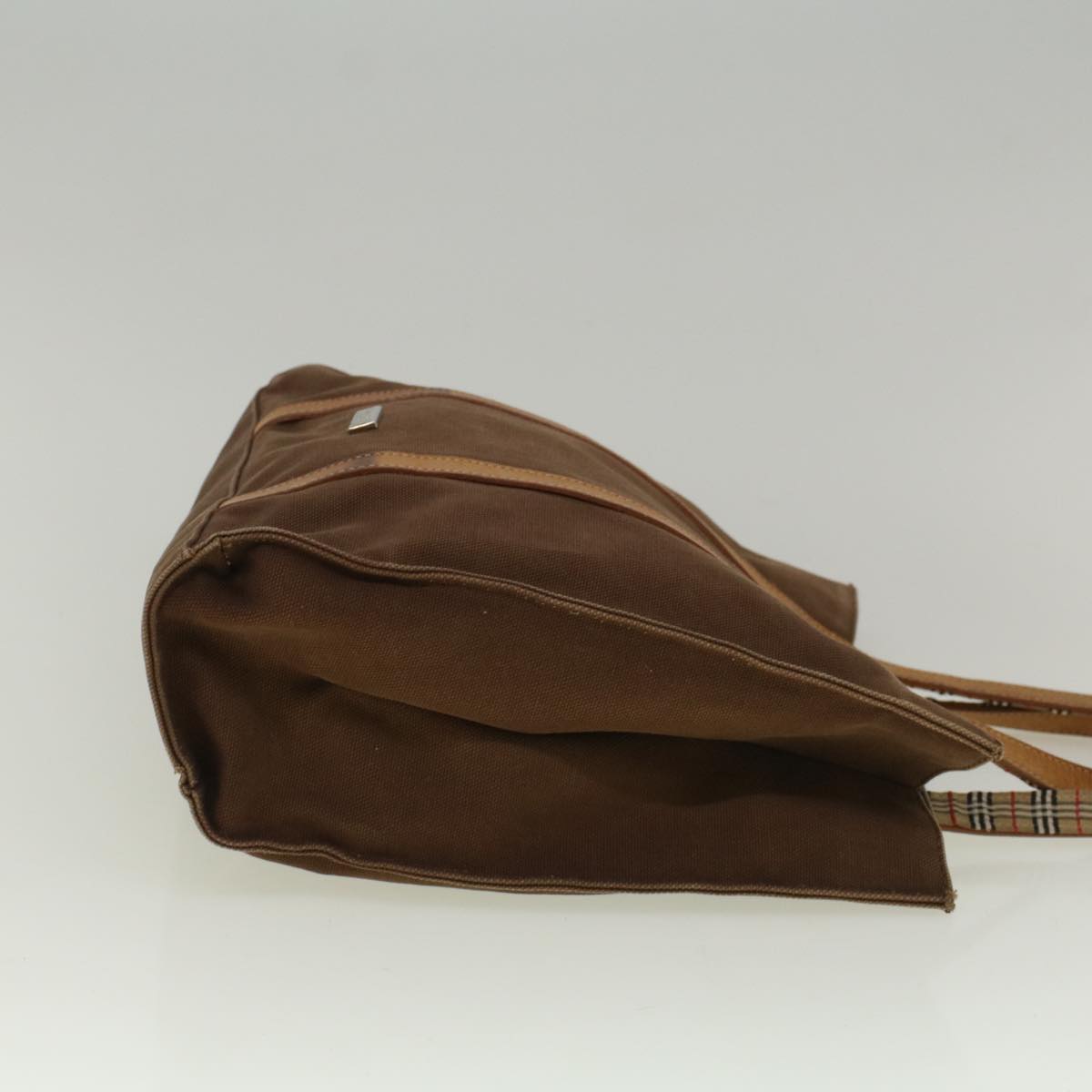 Burberry Luxury ss Label Tote Bag Auth Ti1321 Leather Canvas Brown