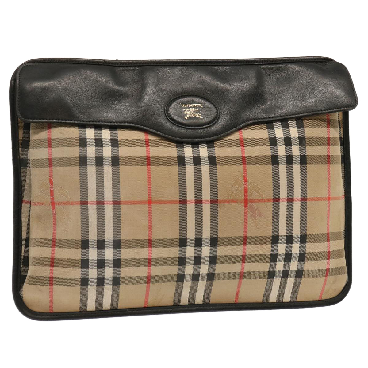 Burberry Luxury ss Nova Check Clutch Bag Auth Ti1616 Canvas Beige