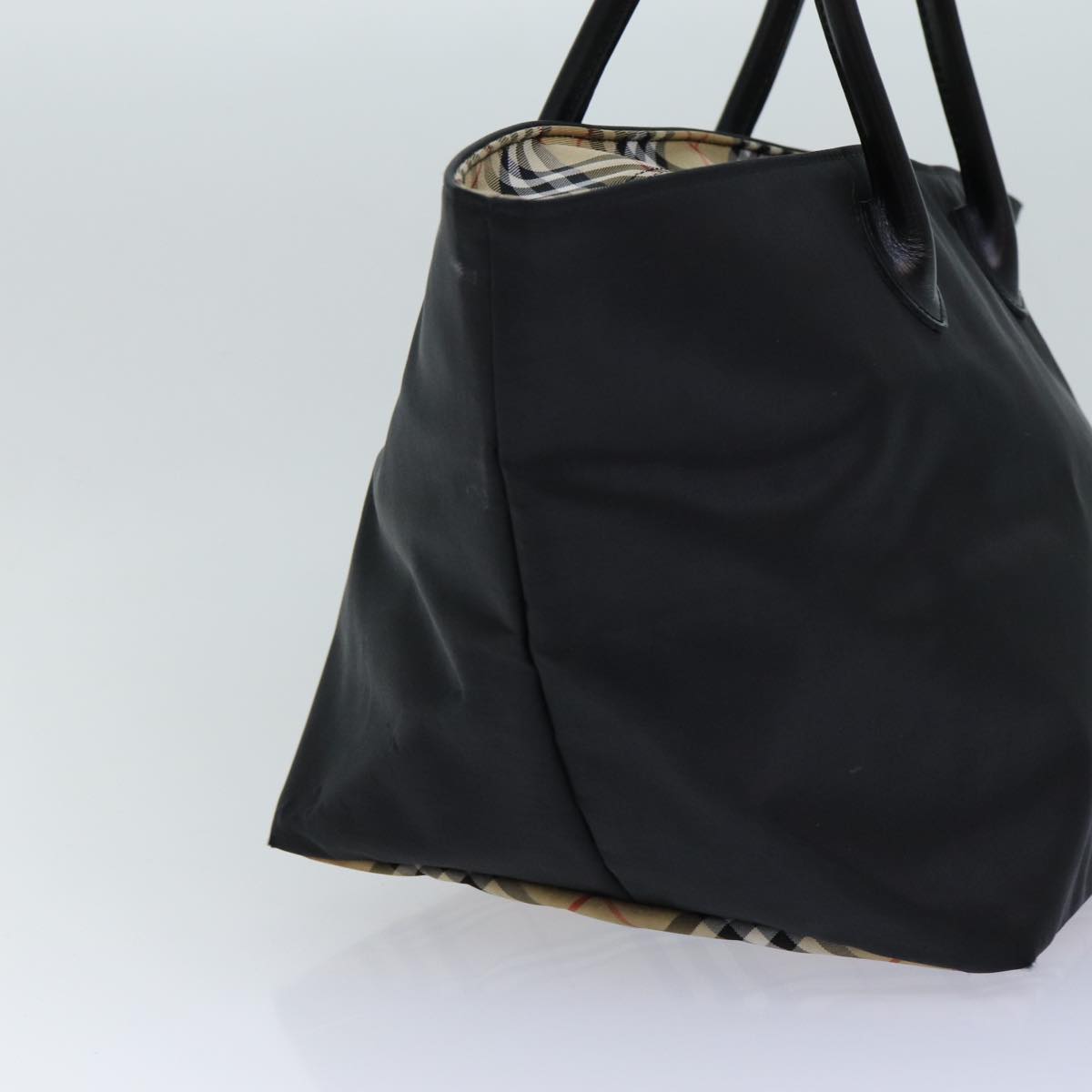 Burberry Luxury ss Nova Check Label Hand Bag Auth Canvas Black Blue Travel Bag Black Auth Ti1775