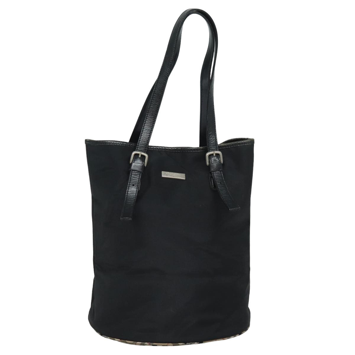 Burberry Luxury ss Nova Check Label Shoulder Bag Auth Nylon Black Beige