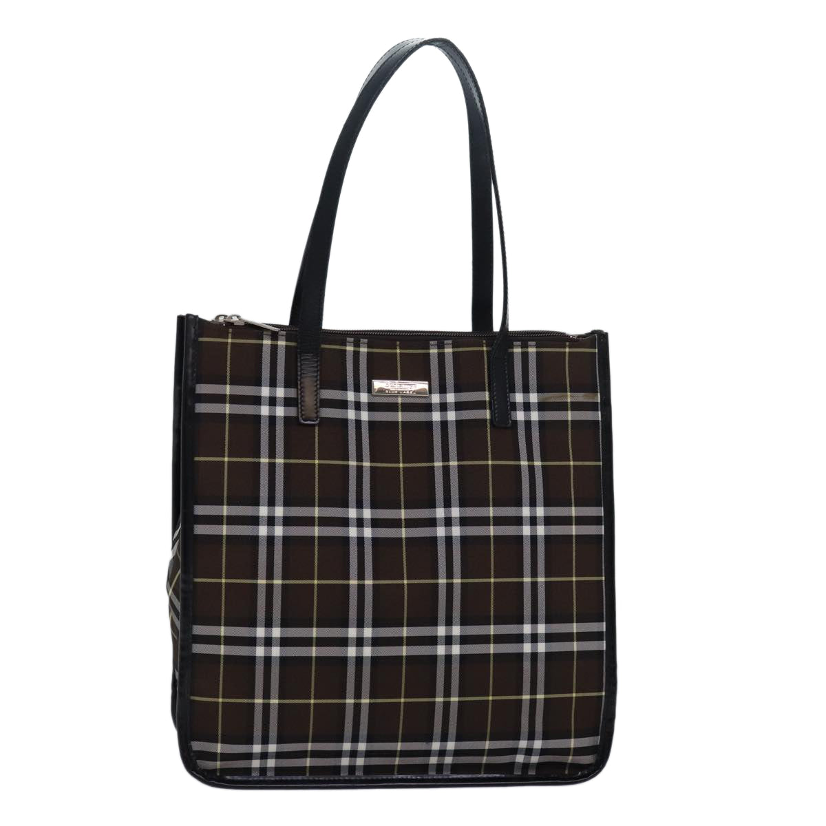 Burberry Luxury ss Nova Check Label Tote Bag Auth Leather Nylon Black Black Auth Ti1822