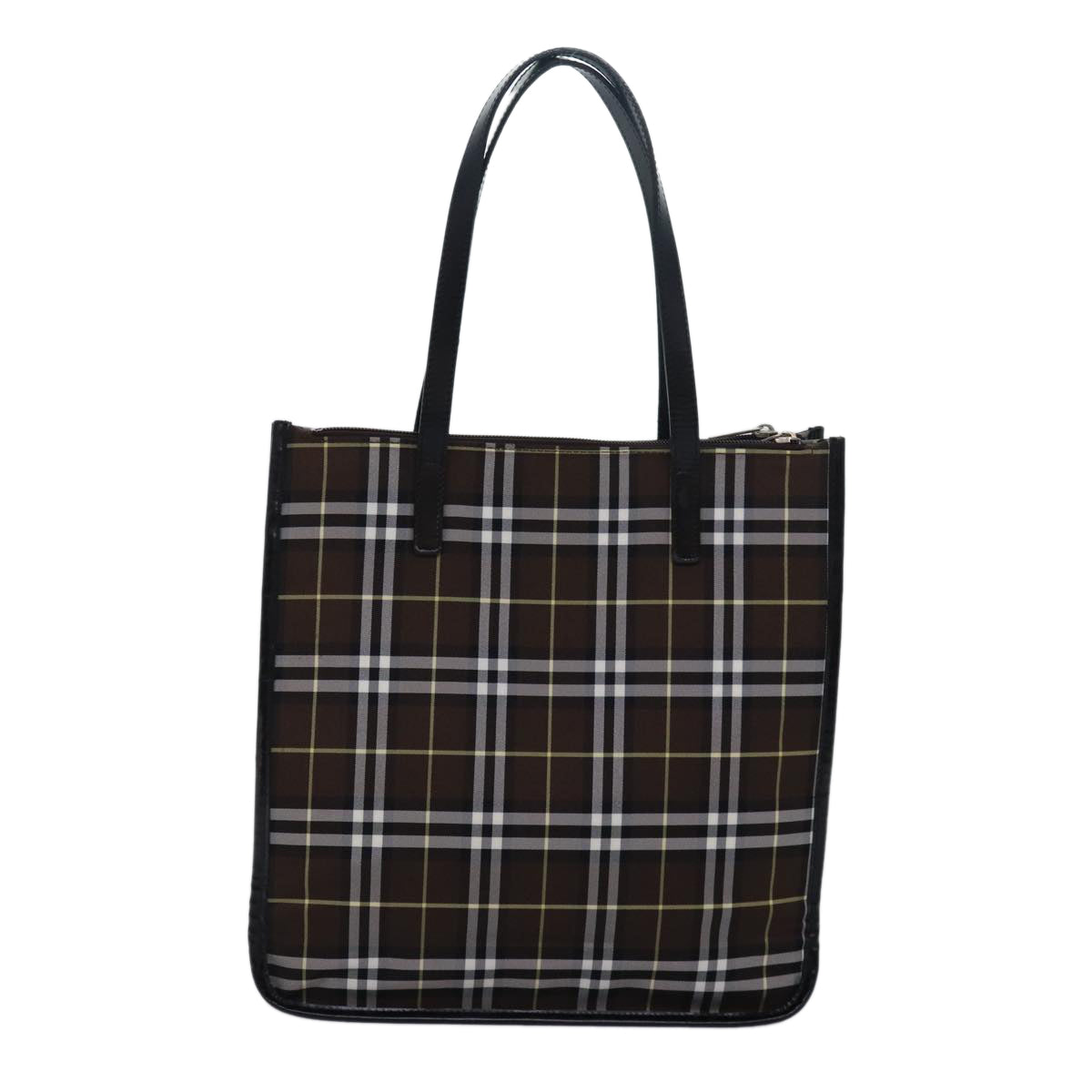 Burberry Luxury ss Nova Check Label Tote Bag Auth Leather Nylon Black Black Auth Ti1822