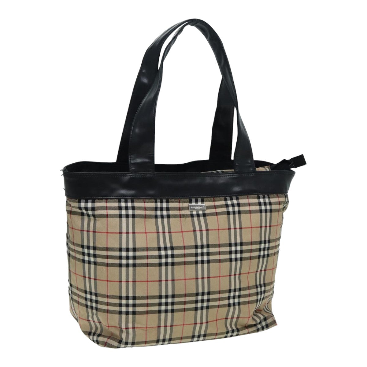 Burberry Luxury Nova Check Tote Bag Auth Ti1868 Nylon Black Beige