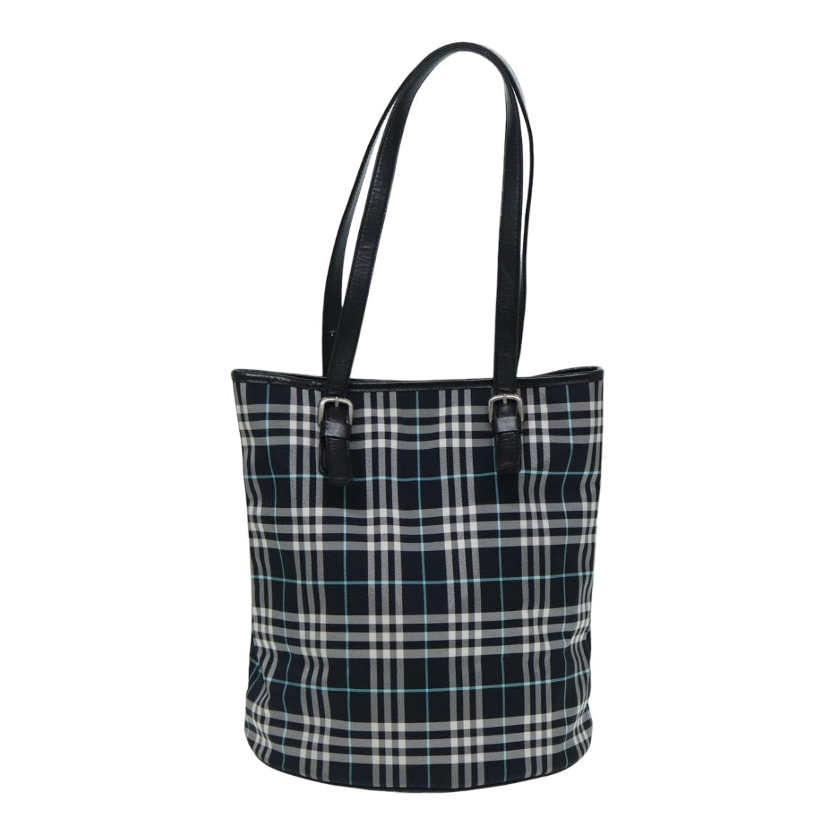 Burberry Luxury ss Nova Check Label Shoulder Bag Auth Nylon Blue Navy