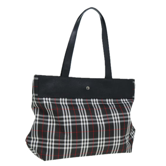 Burberry Luxury Nova Check Tote Bag Auth Ti1963 Nylon Black Silver