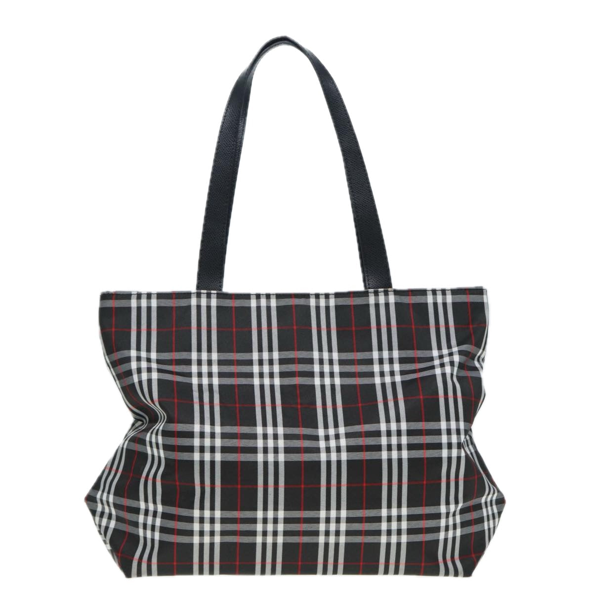 Burberry Luxury Nova Check Tote Bag Auth Ti1963 Nylon Black Silver