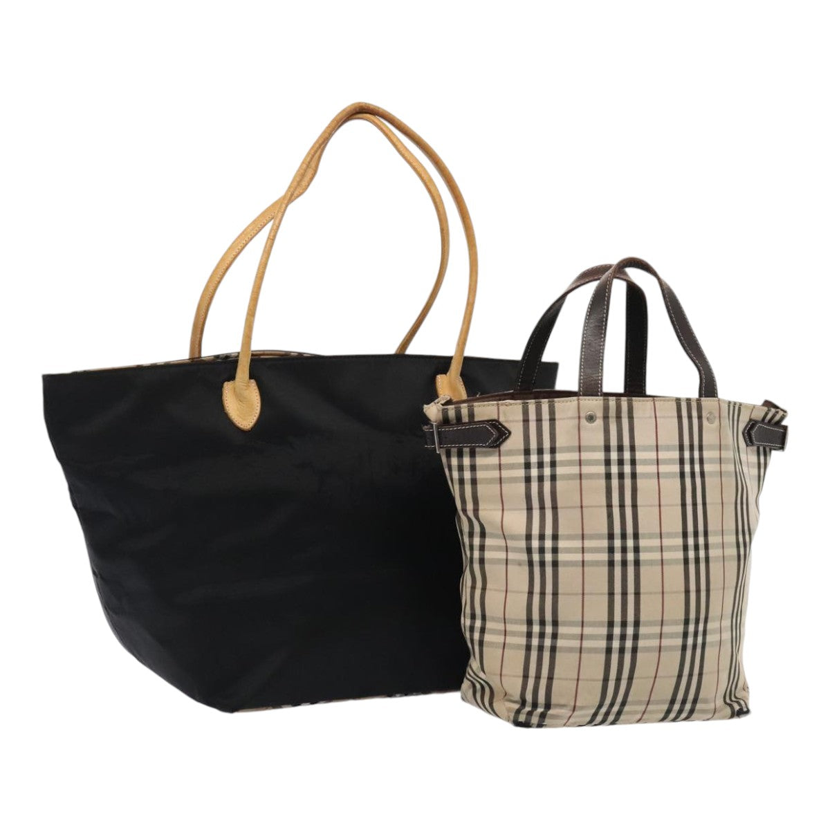 Burberry Luxury ss Nova Check Hand Bag 2Set Auth Canvas Black Beige Travel Bag