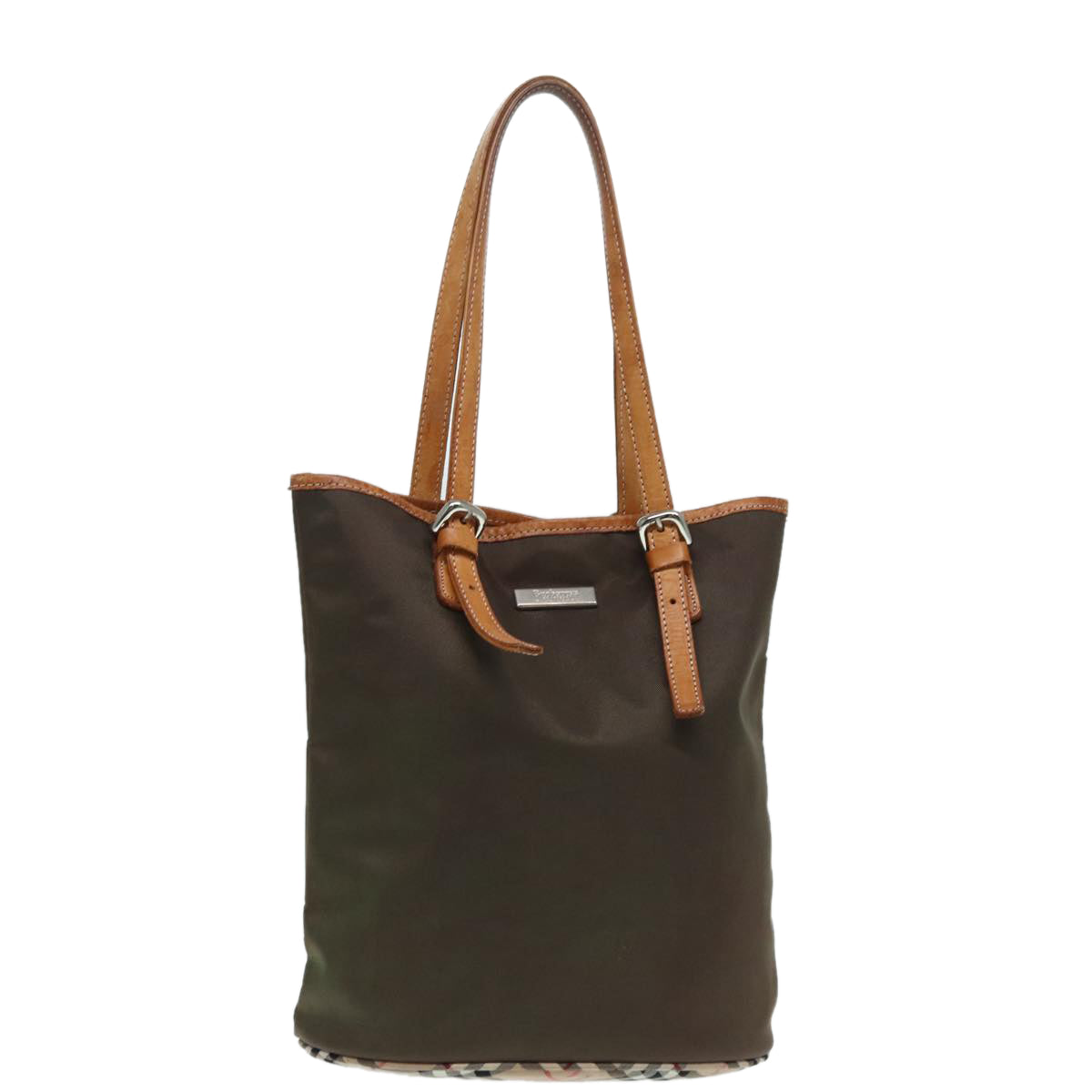 Burberry Luxury ss Nova Check Label Tote Bag Auth Nylon Brown Beige