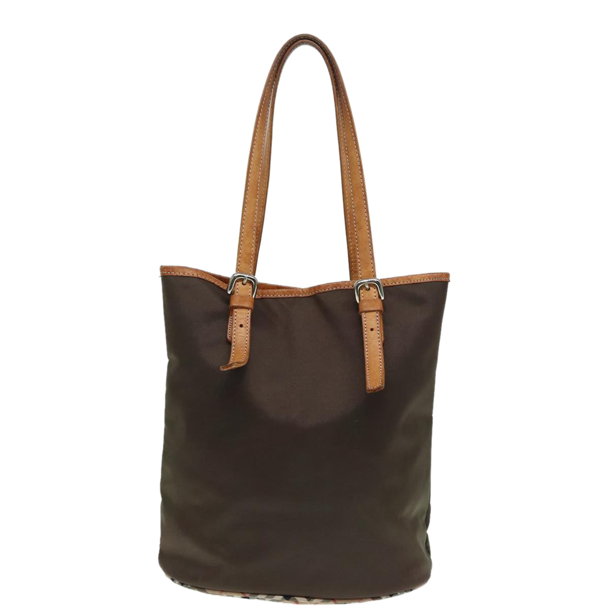 Burberry Luxury ss Nova Check Label Tote Bag Auth Nylon Brown Beige