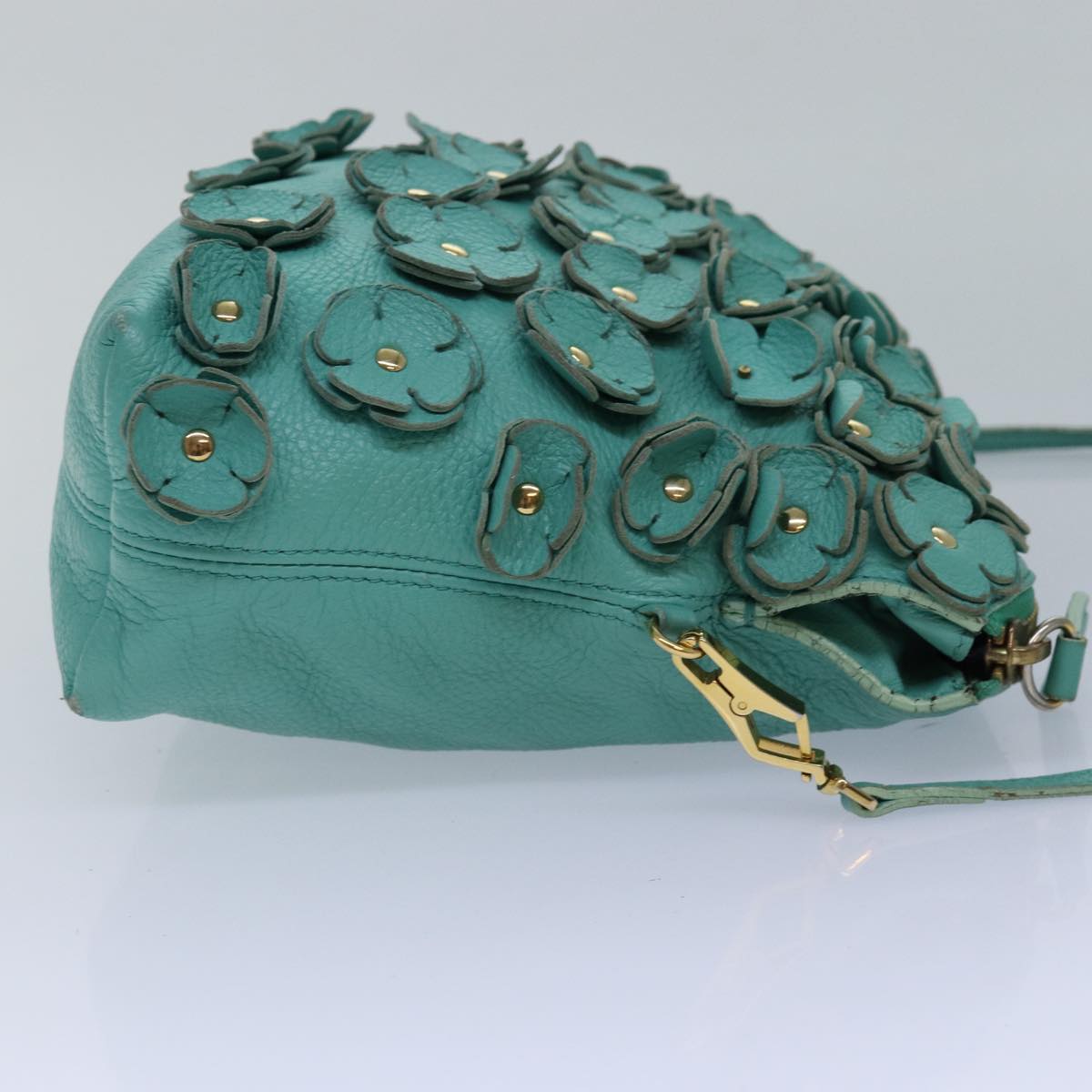 Burberry Luxury Shoulder Bag Turquoise Auth Ti2029 Leather Blue Gold