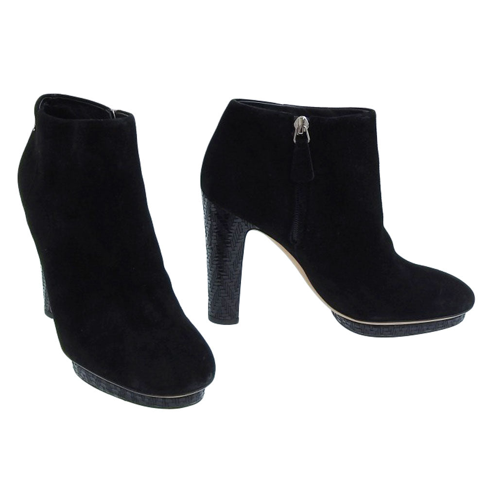 Chanel Suede Short Boots Black Logo