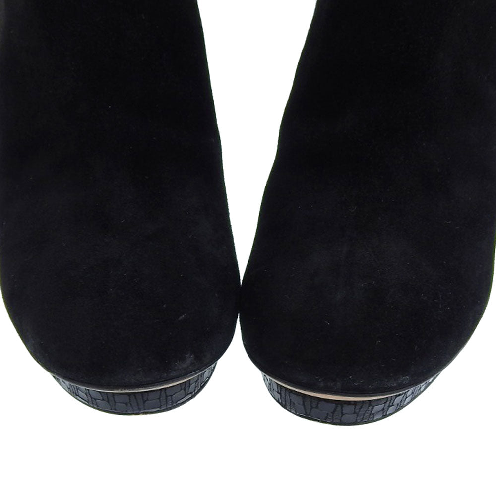 Chanel Suede Short Boots Black Logo