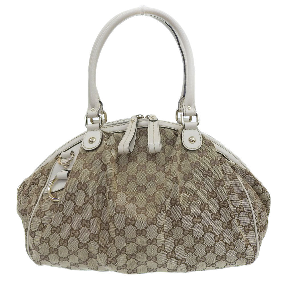 Gucci Gucci Gg Canvas Leather Handbag Beige Travel Bag