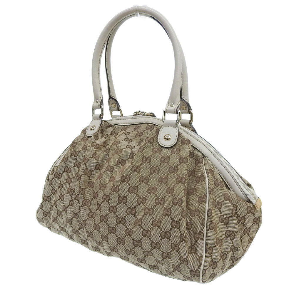Gucci Gucci Gg Canvas Leather Handbag Beige Travel Bag