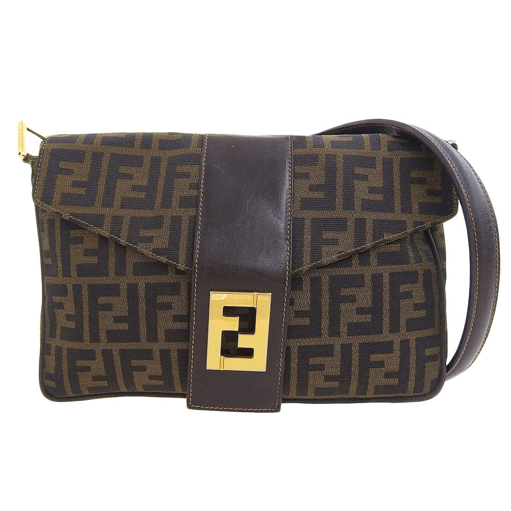 Fendi Shoulder Bag Leather Canvas