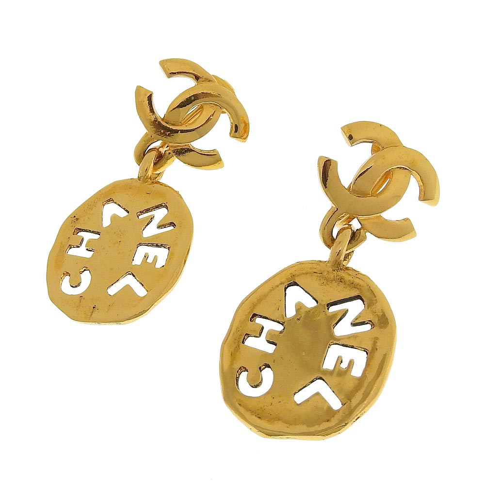 Chanel Gold Logo Earrings with Box Jewelry