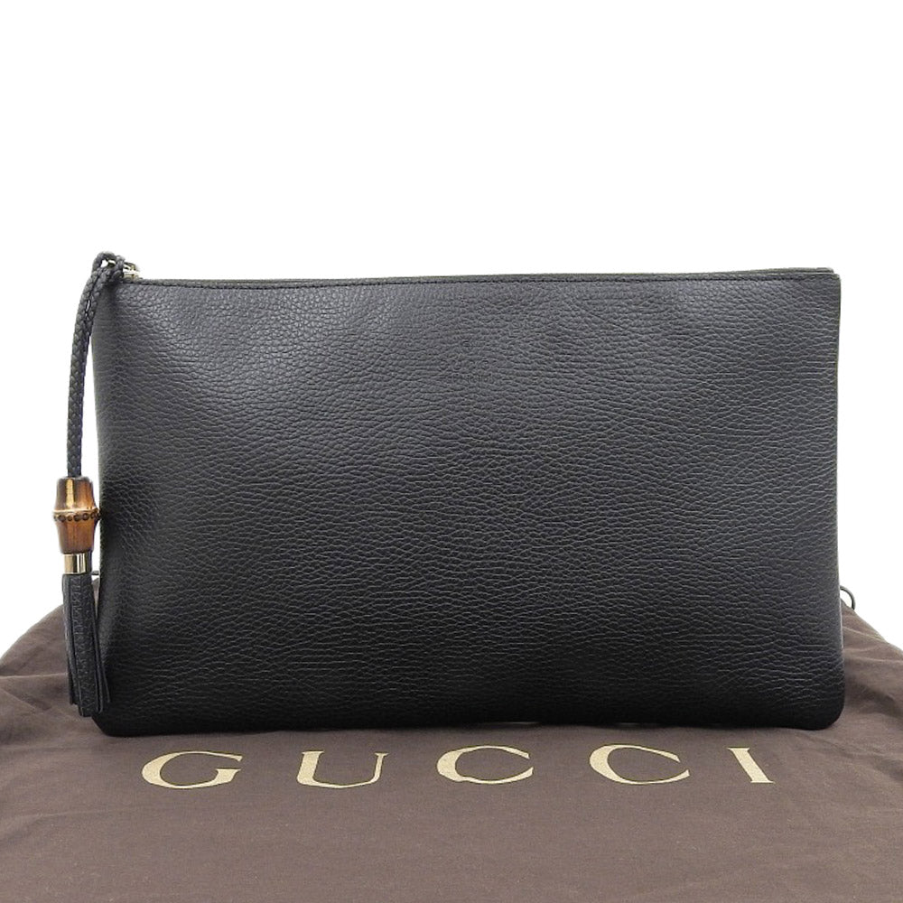 Gucci Bamboo Clutch Bag Leather Black