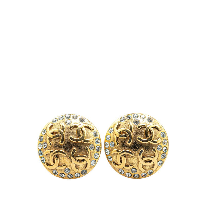 Chanel Gold Plated Coco Mark Rhinestone Earrings 23 Jewelry