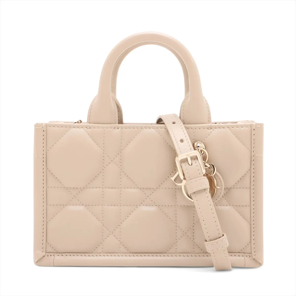 Dior Handbag Christian Macrocannage Book Tote Bag Leather Beige Mini
