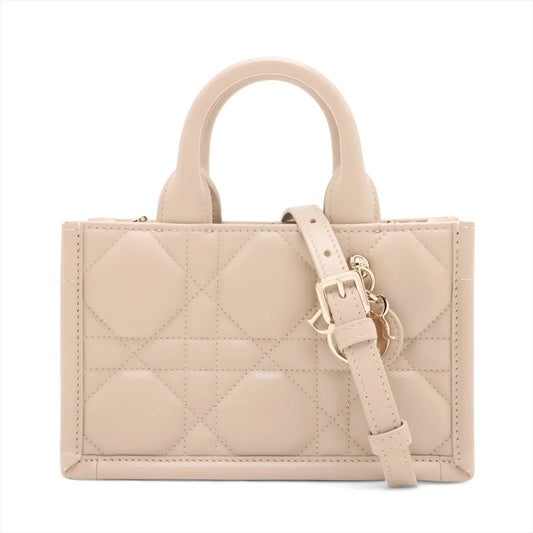 Dior Handbag Christian Macrocannage Book Tote Bag Leather Beige Mini