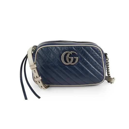 Gucci Marmont Calfskin Camera Bag Navy Crossbody Bag