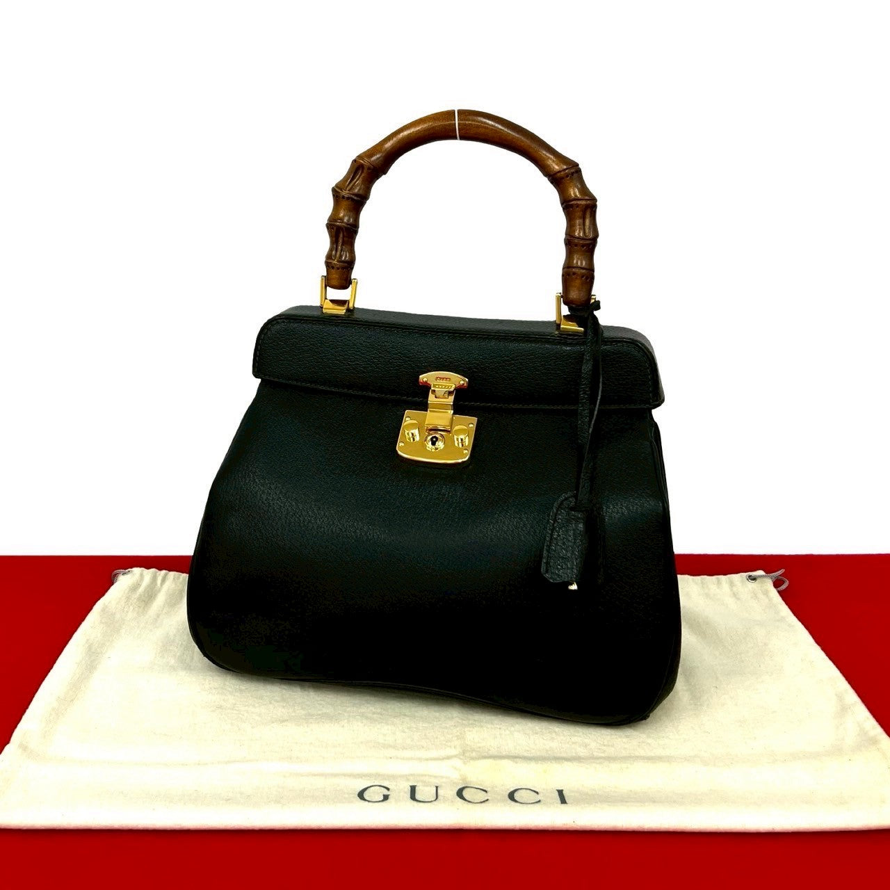 Gucci Bamboo Lady Lock Handbag Leather Travel Bag