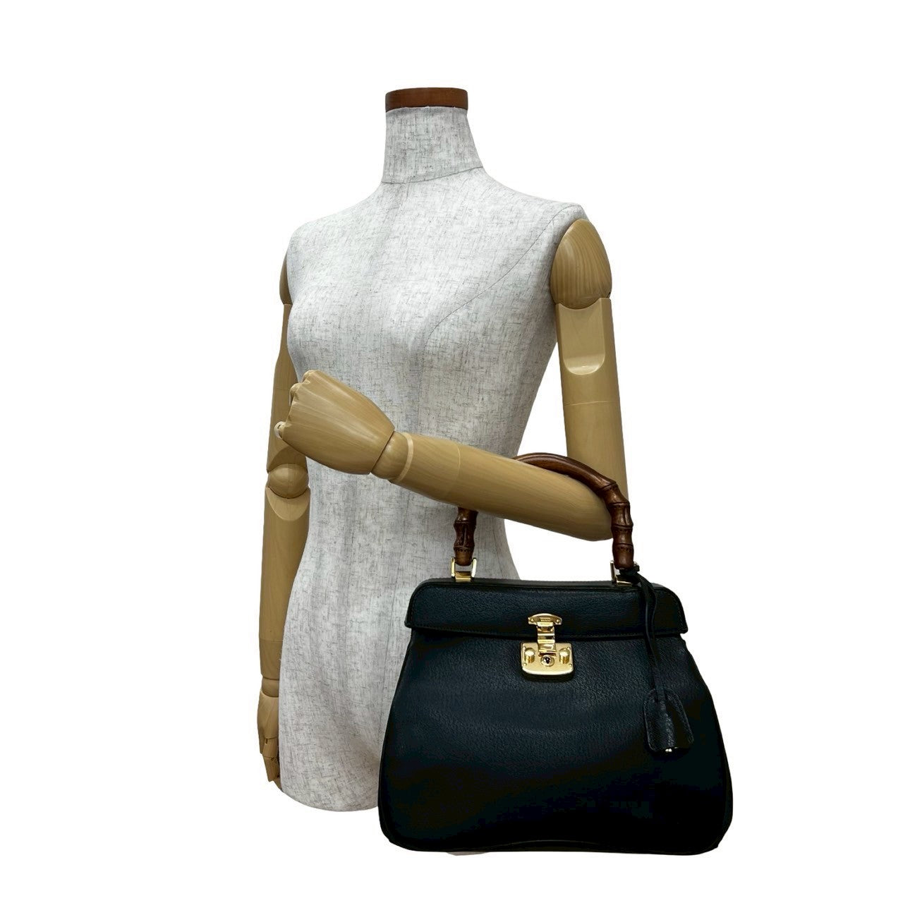Gucci Bamboo Lady Lock Handbag Leather Travel Bag