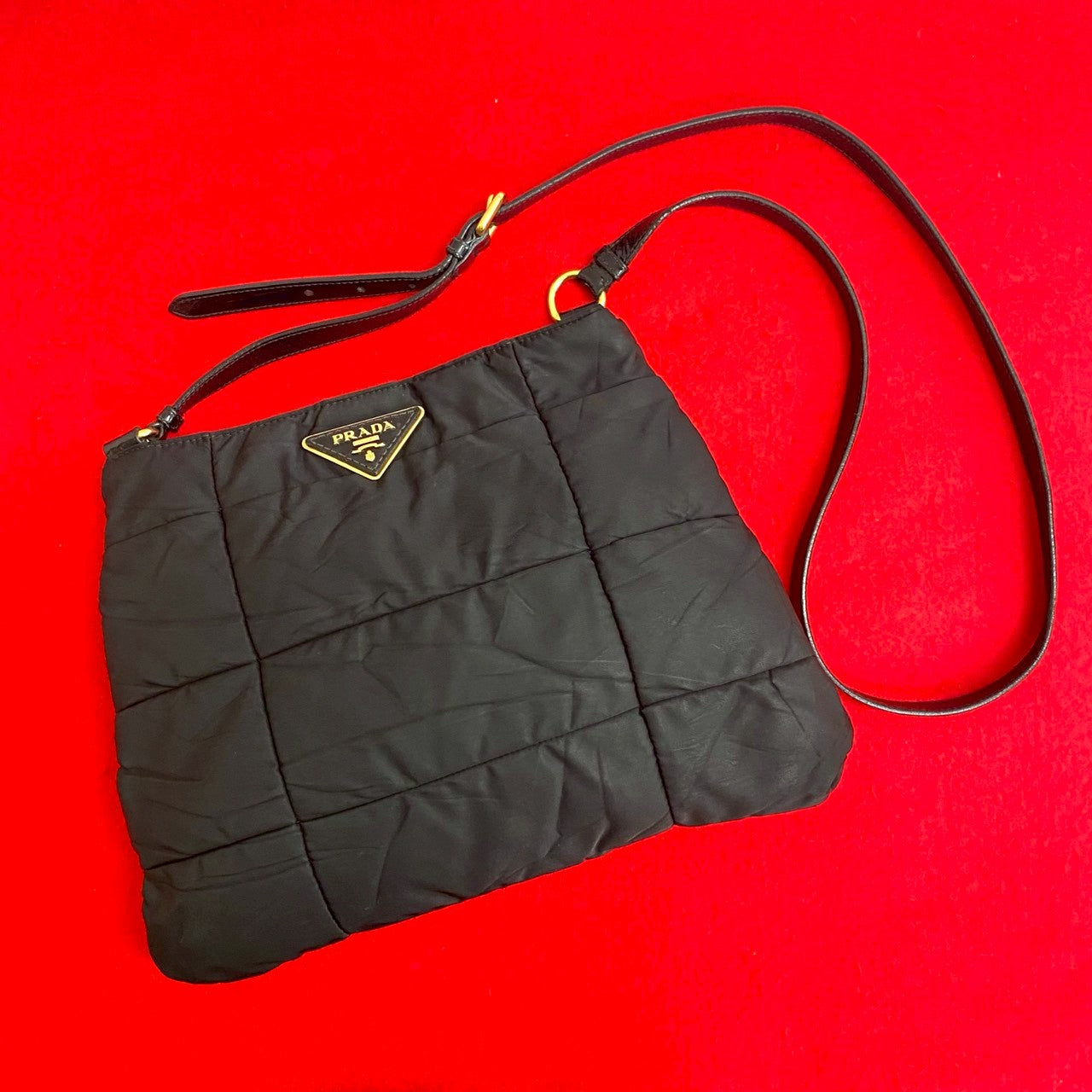Prada Triangle Shoulder Bag Leather Nylon Logo Shoulder Bag 4