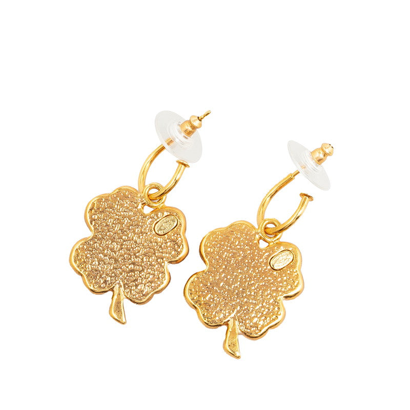 Chanel Gold-Plated Plastic Coco Mark Clover Motif Swing Earrings Jewelry