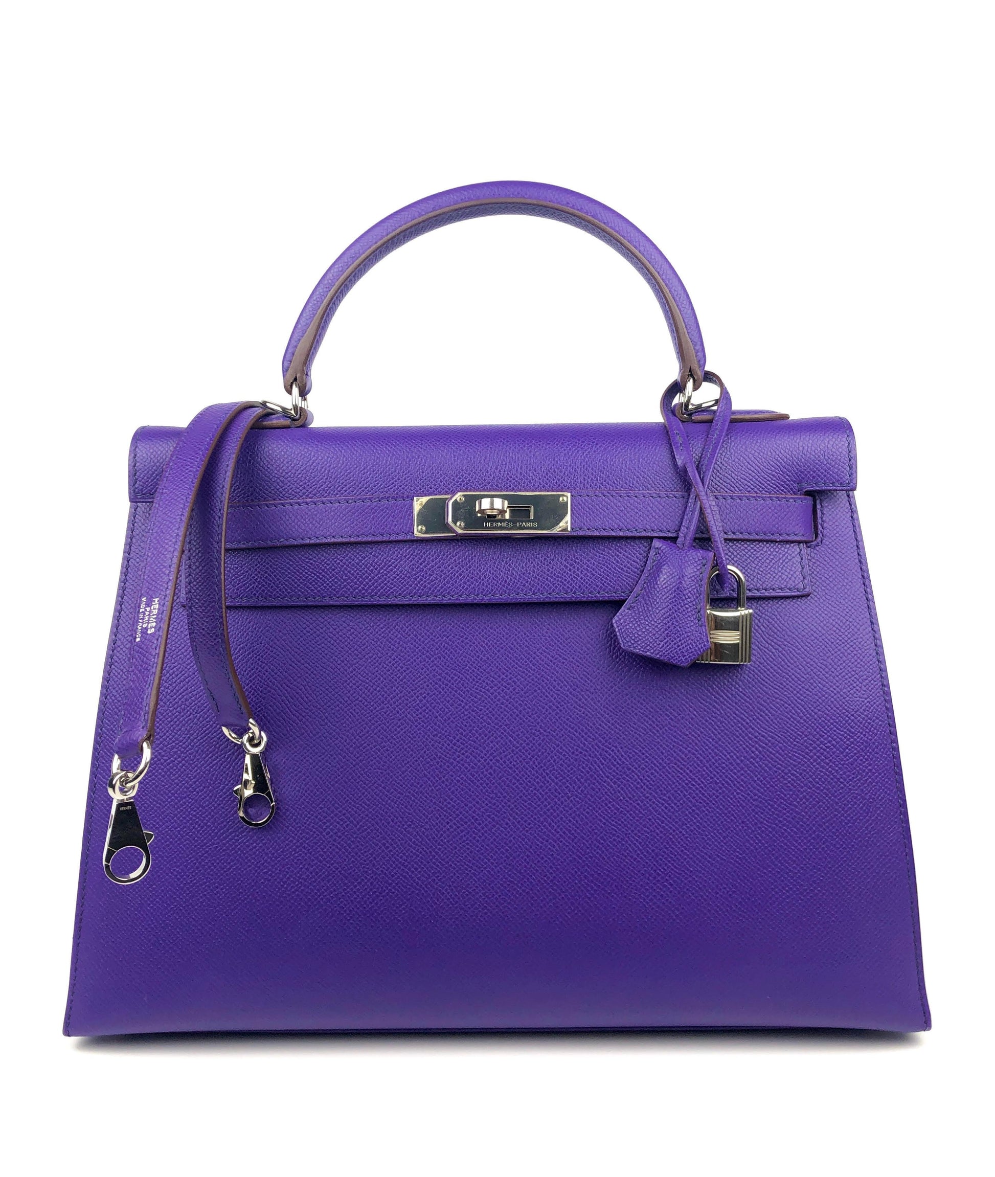 Hermes Violet Epsom Sellier Kelly W Palladium Hardware Handbag Travel Bag