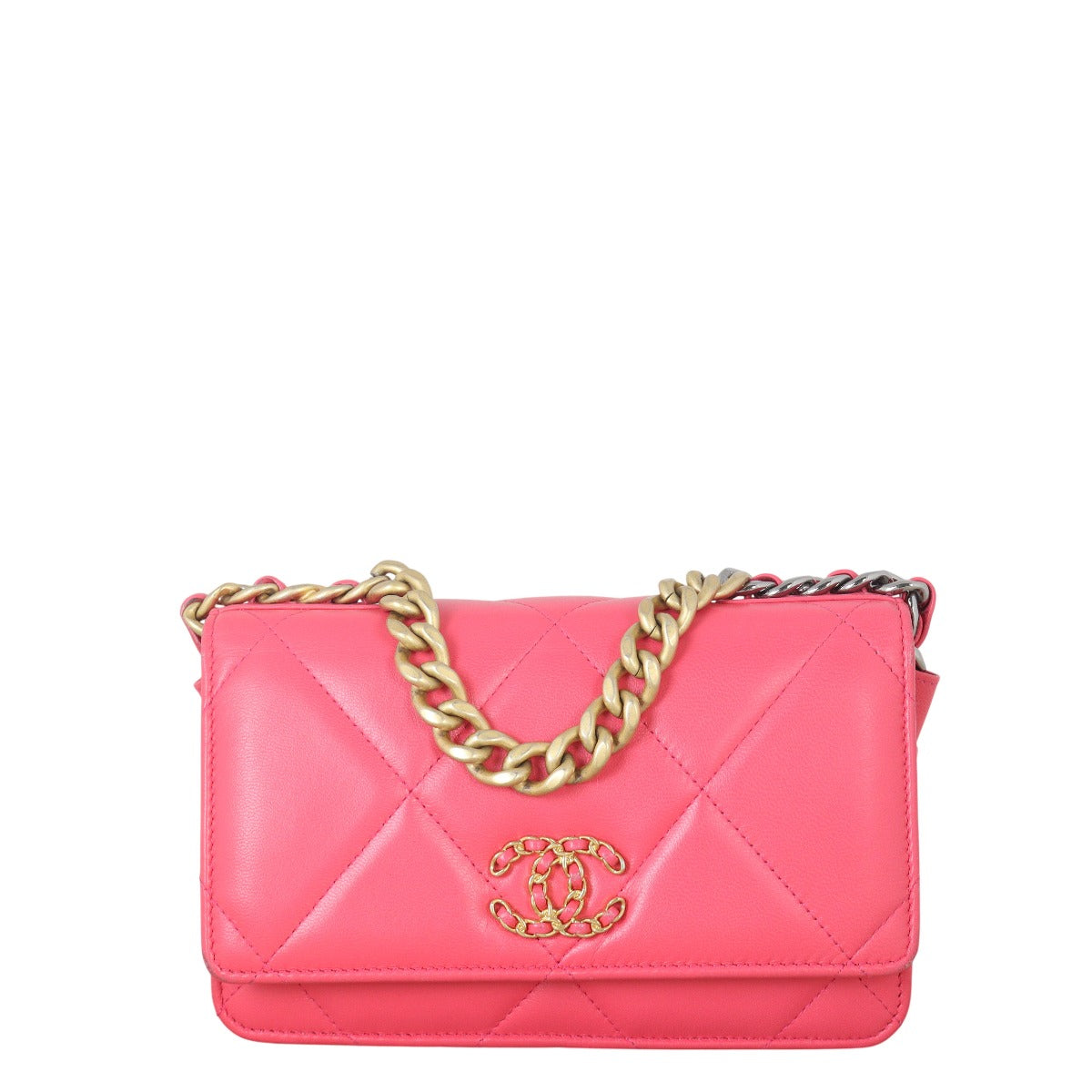 Chanel 19 Wallet On Handbag Quilted Pink Shoulder Bag