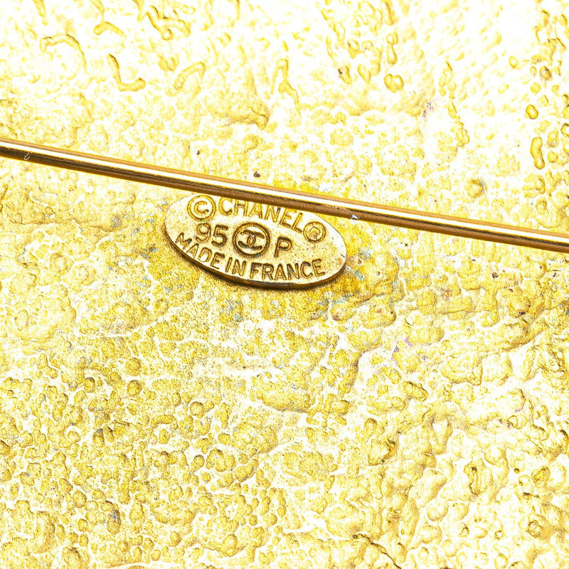 Gold Plated Coco Mark Round Brooch Signature