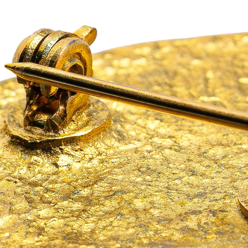 Gold Plated Coco Mark Round Brooch Signature
