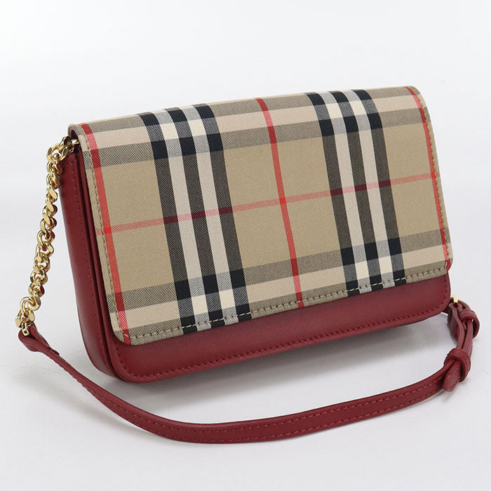 Burberry Nova Check Shoulder Bag Cotton Women Leather Beige Chain