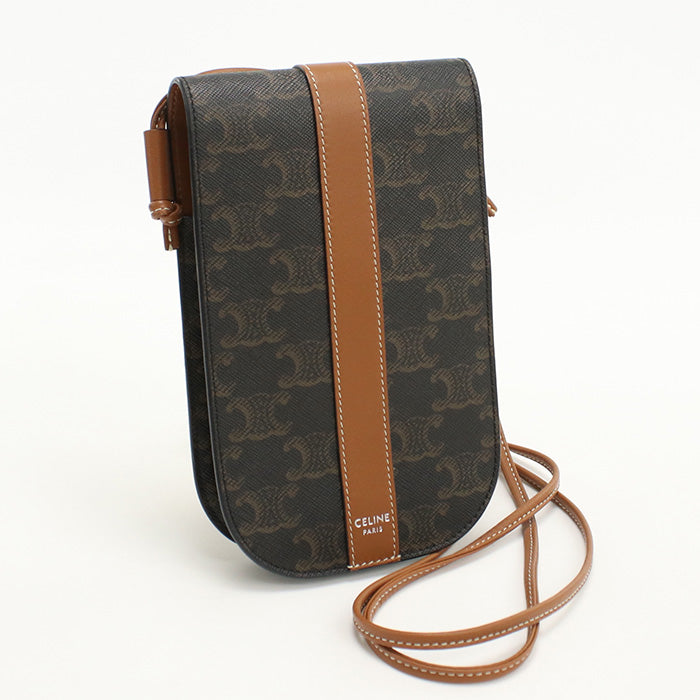 Mobile Pouch Triomphe Diagonal Shoulder Bag Women Canvas Brown