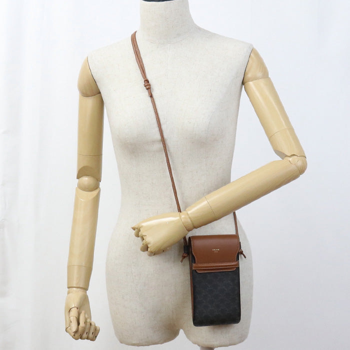 Lu Mobile Pouch Shoulder Bag Triomphe Women Canvas Brown