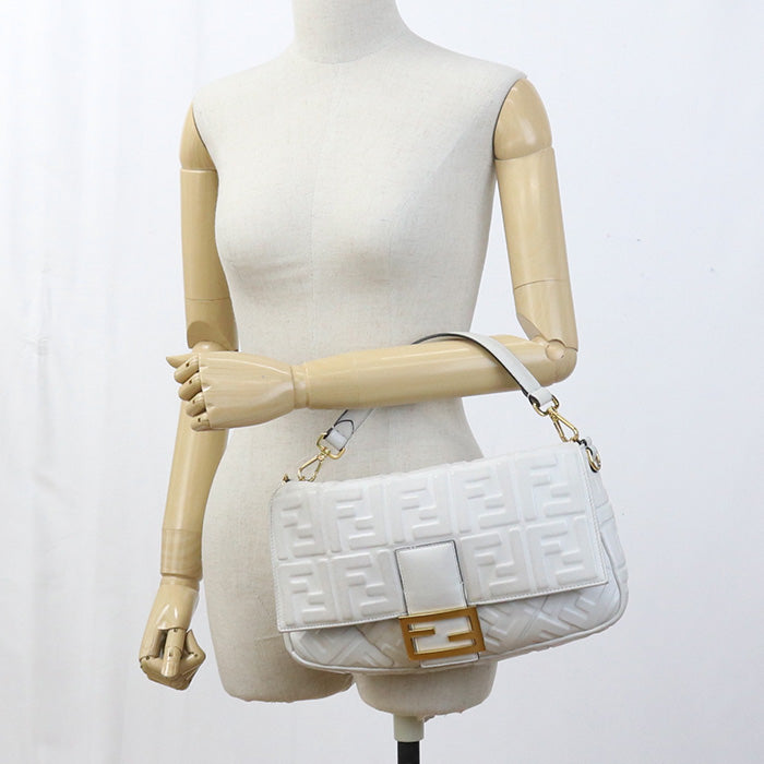 Fendi 8Br771 Handbag Zucca Mamma Baguette Bag 2Way Handbag Leather White Large Shoulder Bag