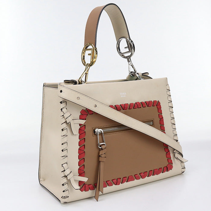 Fendi 8Bh344 2Way Handbag Shoulderbag Runaway Women Leather Beige Shoulder Bag